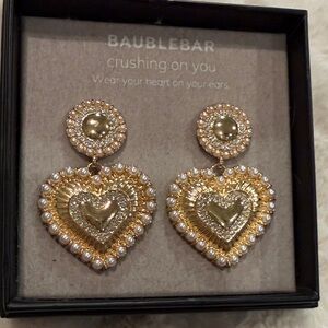 BaubleBar Gold and Pearl Heart Earrings